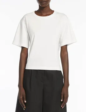 T-shirt bianca in cotone a maniche corte con schiena scollata e fiocco di chiusura - Max Mara - FashionsVida