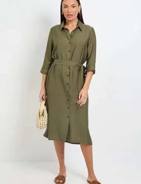 Women's Summer Tetxured Shirt Dress in Khaki Size: 16 - Khaki - Size: 16 - Wallis - FashionsVida