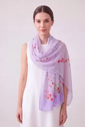 Watercolour Bright Floral Lightweight Scarf - Lilac - Size: One Size