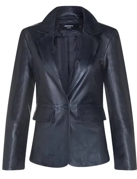 Women's One Button Leather Blazer Jacket-Newhaven in Black Size: 16 - Black - Size: 16 - Infinity Leather - FashionsVida