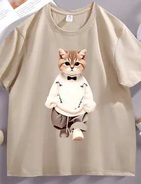 Cool Cat Printed Cotton Short Sleeve Tshirt Streetwear Round Neck Short Sleeve Loose T Shirt Men Women Breathable Streetwear - Aliexpress - FashionsVida