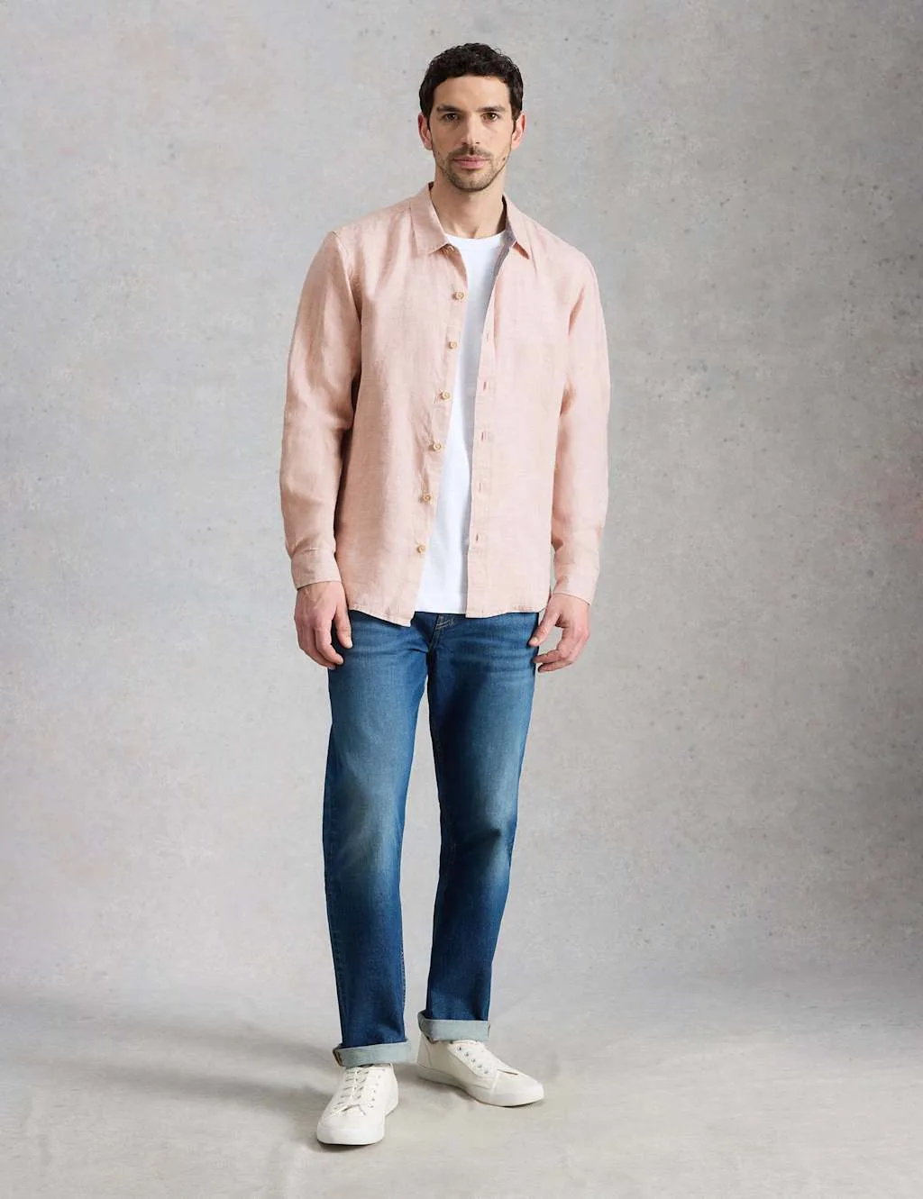 Regular Fit Pure Linen Shirt Pink male - White stuff - FashionsVida