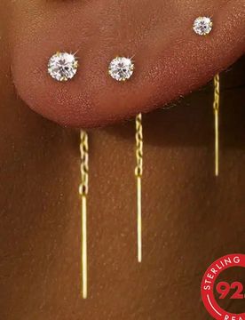 Set de 3 piezas Pendientes de plata de ley 925 con borlas y circonita cúbica, pendientes colgantes clásicos, chapados en oro de 18K, adecuados para