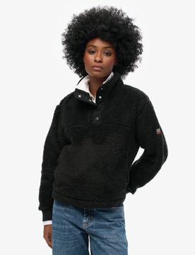 Superdry Damen Superweicher Teddy-fleece mit Druckknopfkragen Schwarz - Größe: 42