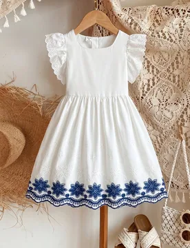 Vestido de estilo princesa con cuello cuadrado, mangas de vuelo, cintura ceñida y falda acampanada con decoración de lazo en color azul marino con l - Shein - FashionsVida