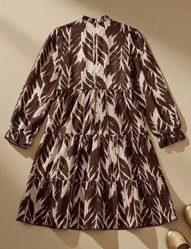 Vestido de línea A con estampado de hojas de gasa texturizada para niñas preadolescentes - Shein - FashionsVida