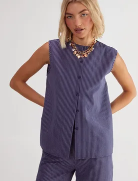 Womens Stripe Sleeveless Vest - Navy - Size 4 Uk - Nastygal - FashionsVida
