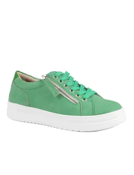Women's Wide Fit Zip & Lace Platform Trainers in Green Size: 5 - Green - Size: 5 - Pavers - FashionsVida