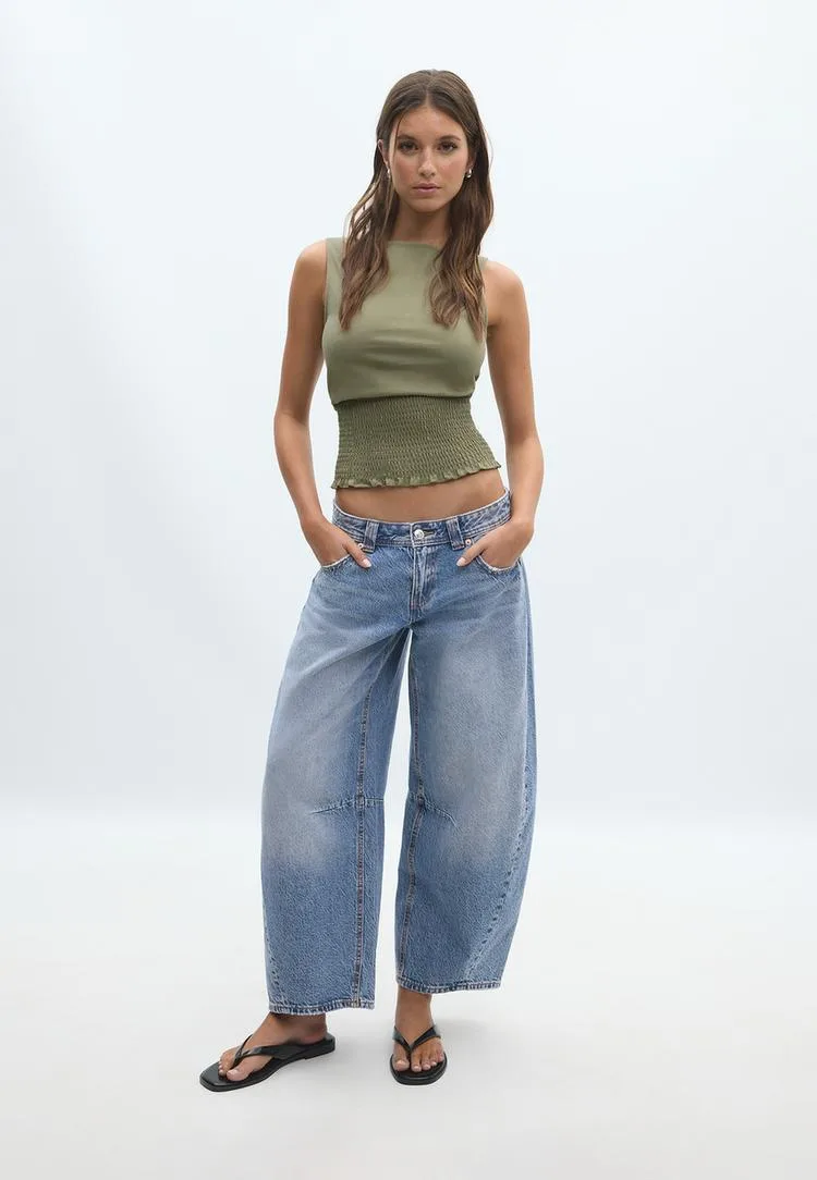 Shirt mit Gummizug Olivgrün L - Stradivarius - FashionsVida