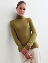 Wool with Cashmere Roll Neck Jumper Green female