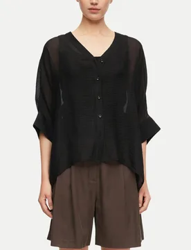 Oversized- Bluse aus Viskosechiffon Schwarz S - Comma - FashionsVida