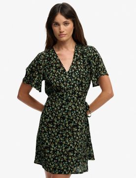 Superdry Damen Mini Swing Wickelkleid Black - Größe: 44