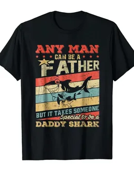 Any Man Can Be A Father Vintage Daddy Shark Gift T-Shirt 100% Cotton O-Neck Short Sleeve Casual Mens T-shirt Size S-3XL - Aliexpress - FashionsVida