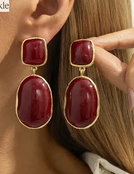 Vintage Red & White Resin Acrylic Oval Pendant Drop Earrings for Women Simple Geometry Jewelry Accessories for New Year - Aliexpress - FashionsVida