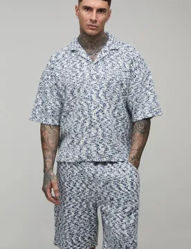 Men's Tall Brushed Boucle Oversized Shirt & Relaxed Short Set Size Large Multi L - boohooMAN - FashionsVida