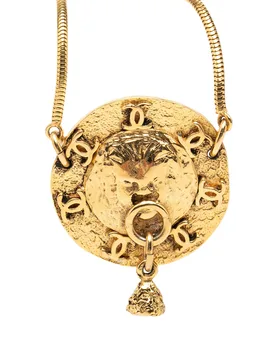 Gold Plated Lion Motif Medallion Pendant Necklace - Chanel - FashionsVida