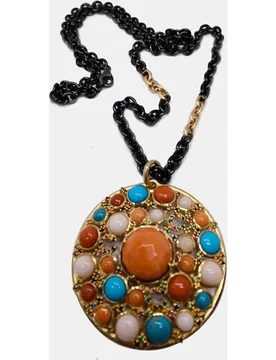 Colgante de oro, coral y turquesa - Romo Designs - FashionsVida