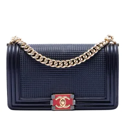 Old Medium Lambskin Embossed Cube Boy Flap