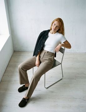 Pantaloni wide leg con misto lana e viscosa - beige