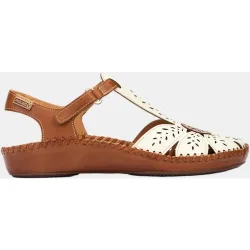 Sandalias de cuña de mujer de piel con cierre adherente