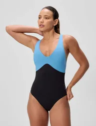 Sculpture Colour Block Scoop Neck Swimsuit Blue female