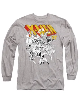 XMen Retro Team Long Sleeve T-Shirt, Athletic Heather - Light Grey - Size: L - Marvel - FashionsVida
