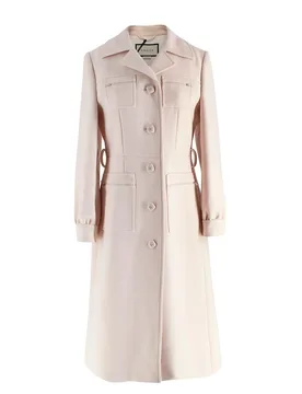 Pale Pink Overcoat with Tonal Zip Details - Gucci - FashionsVida