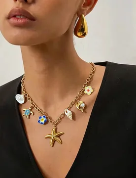 Freetry Trendy Scallop Starfish Flower Pendant Stainless Steel Necklace for Women Waterproof Golden Necklace Summer Lady Jewelry - Aliexpress - FashionsVida