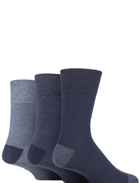 Mens 3 Pair Cotton Argyle Patterned and Striped Socks Contrast Heel and Toe Navy / Denim 6-11 - Blue - Size: 6-11 Mens - Gentle Grip - FashionsVida