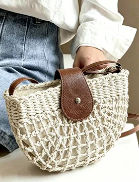 Bolso de paja ligero y casual con diseño hueco, regalo del Día de la Madre para mamá, tejido, adecuado para niñas y estudiantes universitarias, ad - Shein - FashionsVida