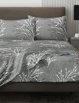 Juego de sábanas de 4 piezas con patrón floral gris, incluye 1 sábana ajustable, 1 sábana plana y 2 fundas de almohada (sin rellenos de almohada), - Shein - FashionsVida