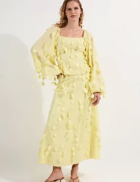 Women's Applique Balloon Sleeve Woven Top in Yellow Size: 8 - Yellow - Size: 8 - Karen millen - FashionsVida