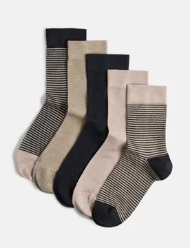 Pack Supersoft Patterned Crew Socks Navy Mix female - M&S - FashionsVida
