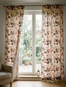 Tenda in velluto con nastro e motivo botanico - beige
