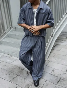 Conjunto de pantalón y parte superior de manga corta de estilo casual y urbano para hombre de talla grande. Ropa de calle, conjunto a juego, corte ho - Shein - FashionsVida