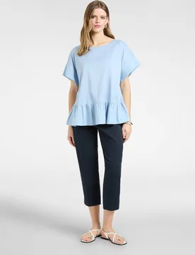 Pantalones de mujer rectos en raso stretch ajuste recto con botón y cremallera - Elena Miró - FashionsVida