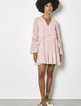Women's Chiffon Floral Embroidered Mini Dress in Pink Size: 8 - Pink - Size: 8 - Apricot - FashionsVida