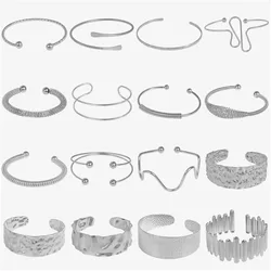 Geometric Chunky Stainless Steel Bracelets Bangles For Women Men Accessories Silver Color Fashion Wrist Jewelry No Fade Bangle