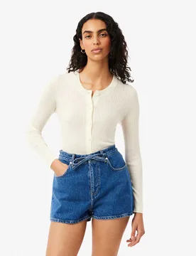 Pure Merino Wool Ribbed Round Neck Cardigan Soft White female - Lacoste - FashionsVida
