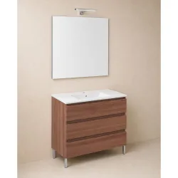 Conjunto de mueble de baño con patas con 3 cajones, 2 perchas, 1 lavabo de porcelana, 1 espejo y 1 aplique de pared BBest
