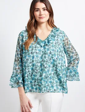 Womens Floral Ruffle Detail Ladder Trim Blouse - Blue - Size 18 Uk - Wallis - FashionsVida