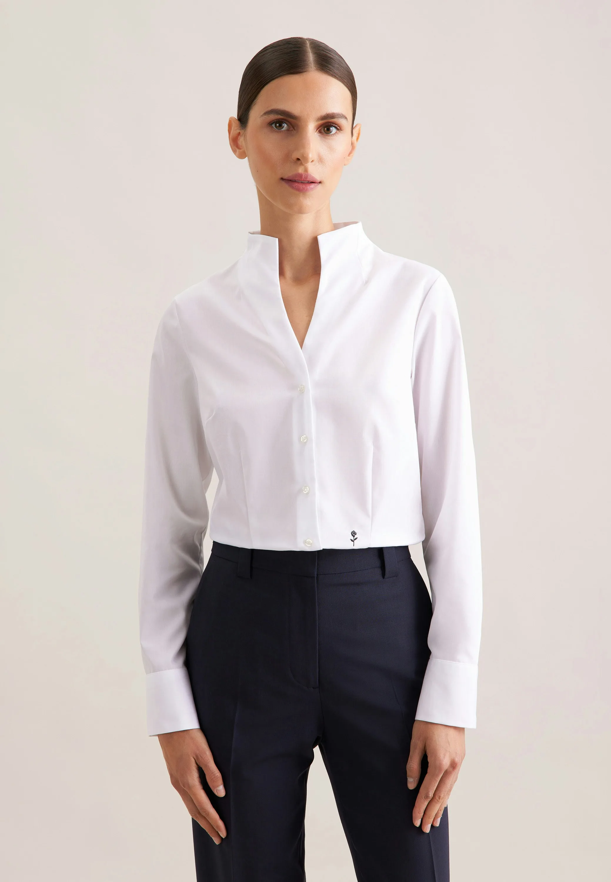 Kelchkragenbluse slim fit Weiß 40 - Seidensticker - FashionsVida