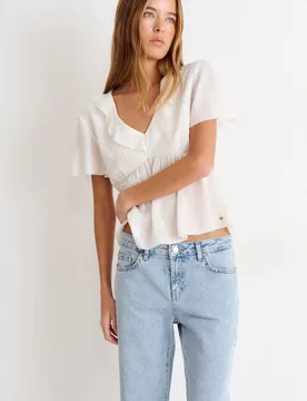 Blusa de mujer de manga corta con volantes - Brownie - FashionsVida