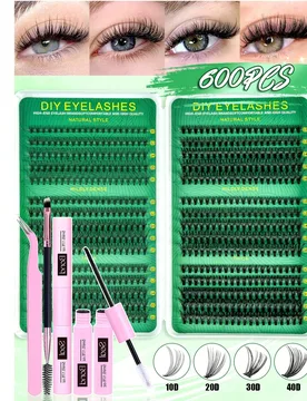 Piezas de pestañas postizas en racimo reutilizables y esponjosas de 10-16mm con rizo D, set de gran capacidad para principiantes con tutorial y kit d - Shein - FashionsVida