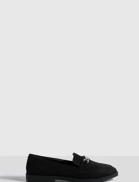 Womens Faux Suede Chain Trim Loafers - Black - Size Uk 5 - Boohoo - FashionsVida