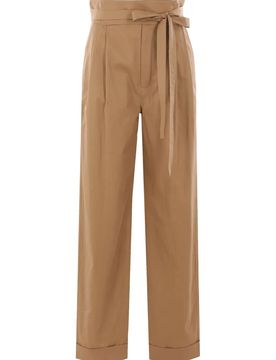 Belted Pleated Straight Leg Pants