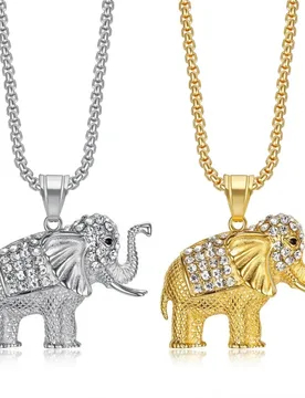 Punk Iced Out Tennis Elephant Pendant Gold Silver Color Stainless Steel Chain Zircon Animal Necklace for Woman Man Lucky Jewelry - Aliexpress - FashionsVida