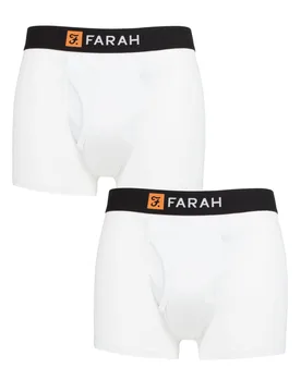 Mens 2 Pack Plain and Striped Cotton Classic Keyhole Trunks White / White XXL - White - Size: 2X-Large - Farah - FashionsVida