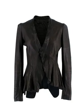 Black Asymmetric Leather Jacket - Rick Owens - FashionsVida