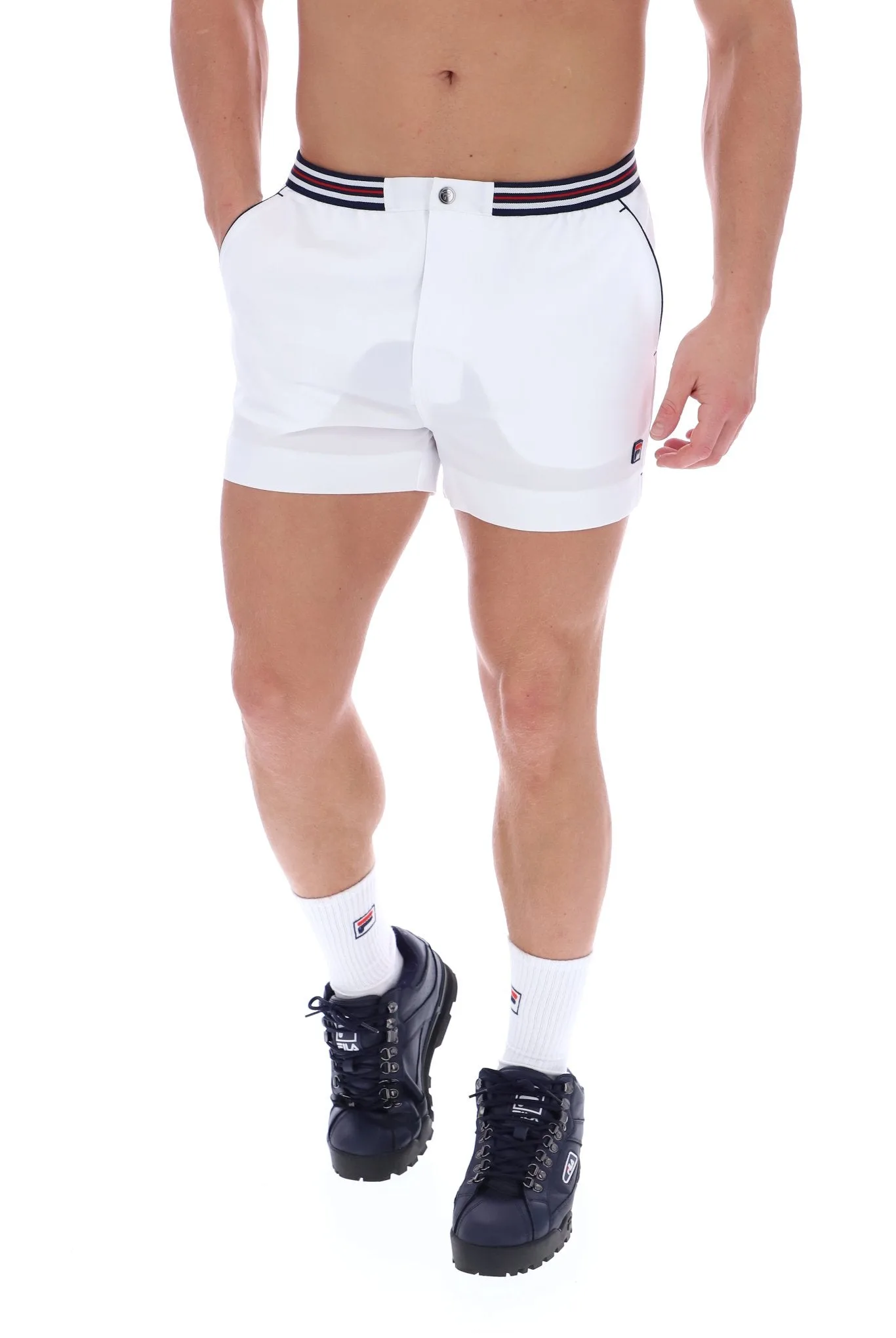 White High Tide Terry Pocket Stripe Shorts - XS - FILA - FashionsVida